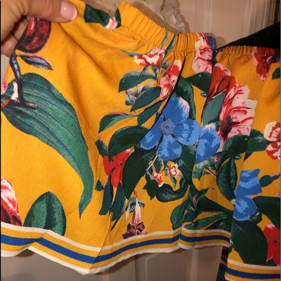 Yellow Floral Print JUMPSUIT Off-the-Shoulder NWT - Picture 2 of 9